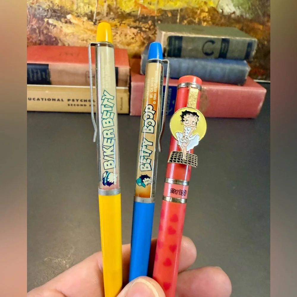 Set Of 3 VINTAGE Betty Boop 1986 Float Pen * Floaty Pen Made In Denmark